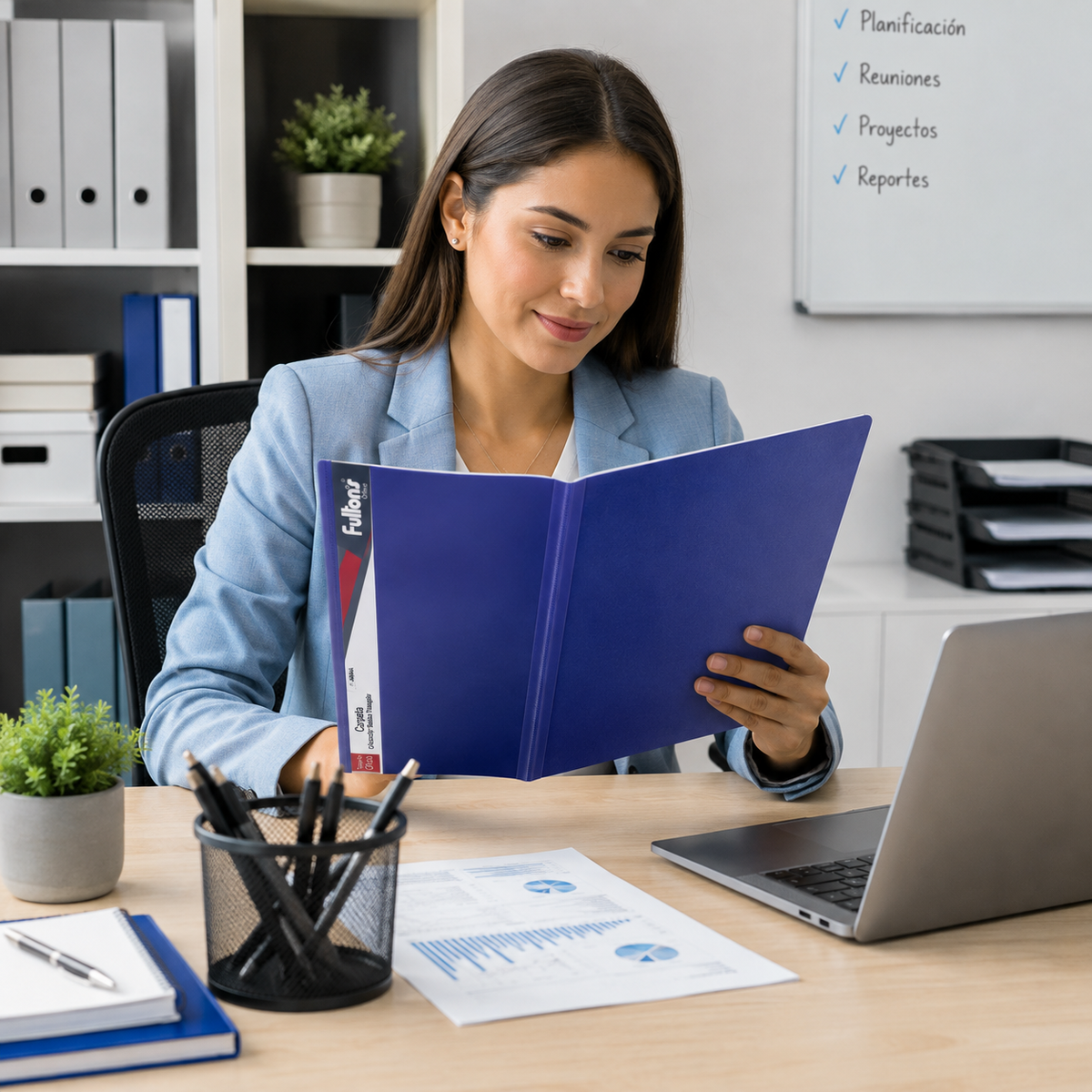 Carpeta con Accoclip Básica Triangular Tamaño Oficio – Azul