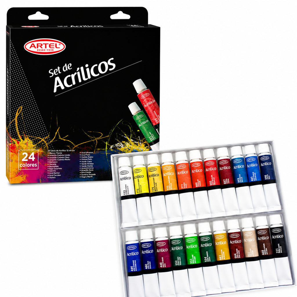 Set de acrilicos 24colores Artel.