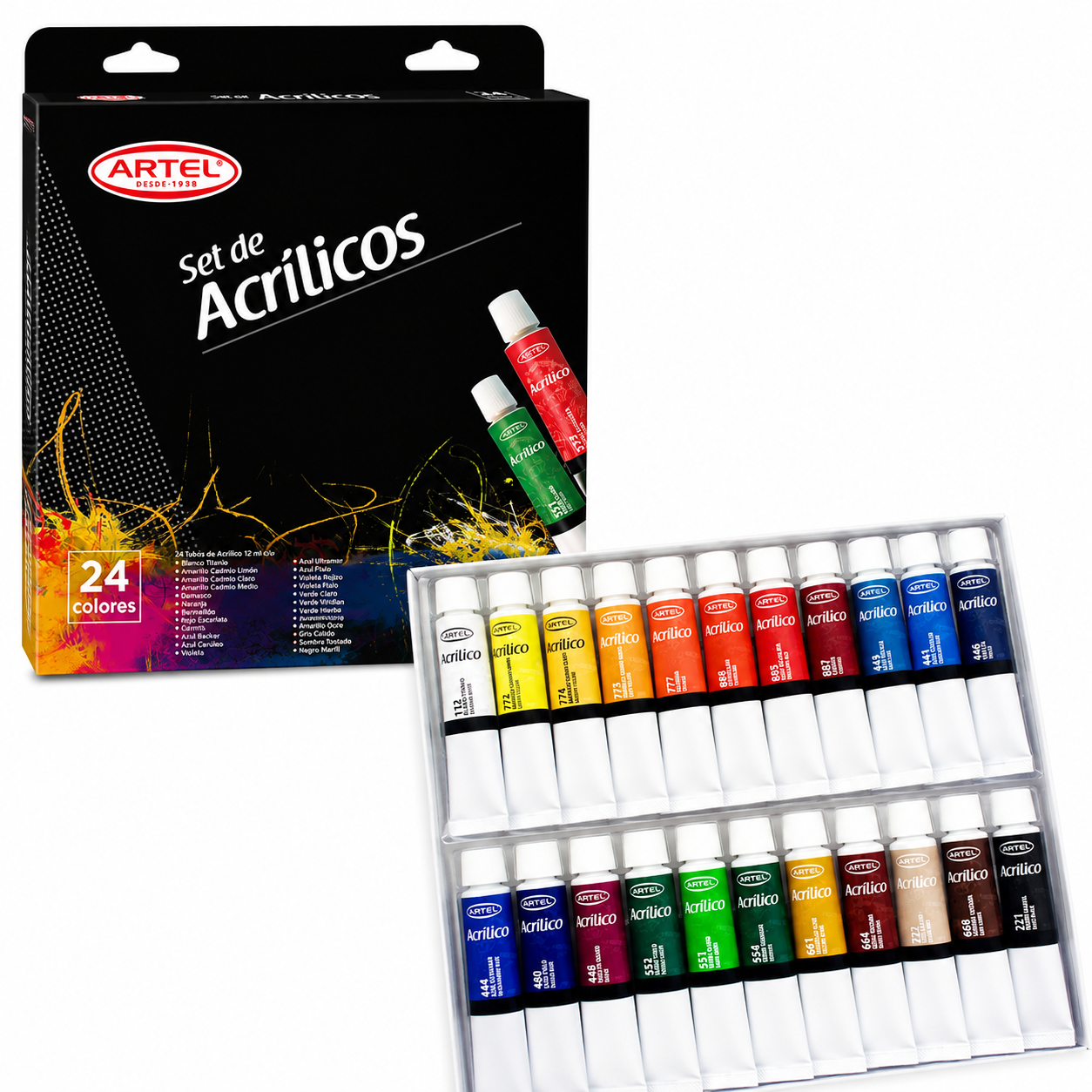 Set de acrilicos 24colores Artel.