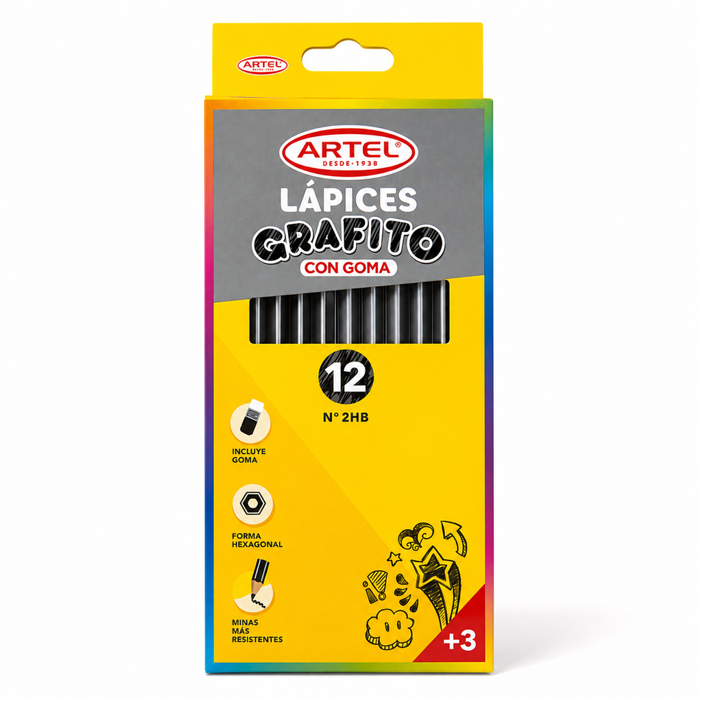 Lápices Grafito Artel N°2 HB con Goma – 12 Unidades