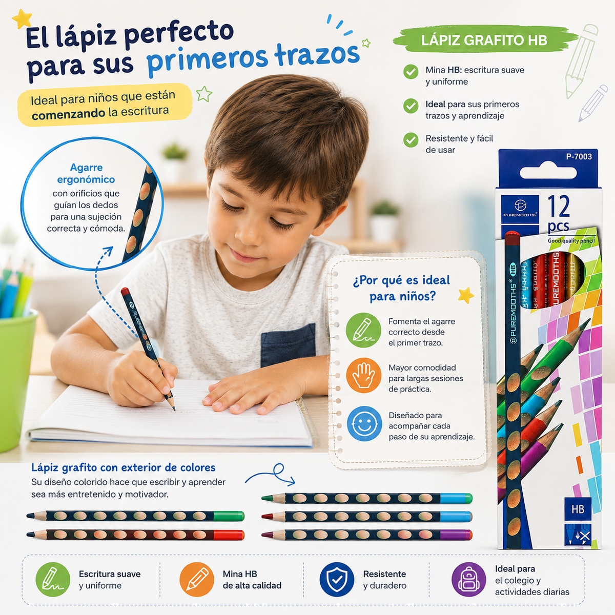 Lápiz Grafito HB Triangular Con Agarre - Unidad