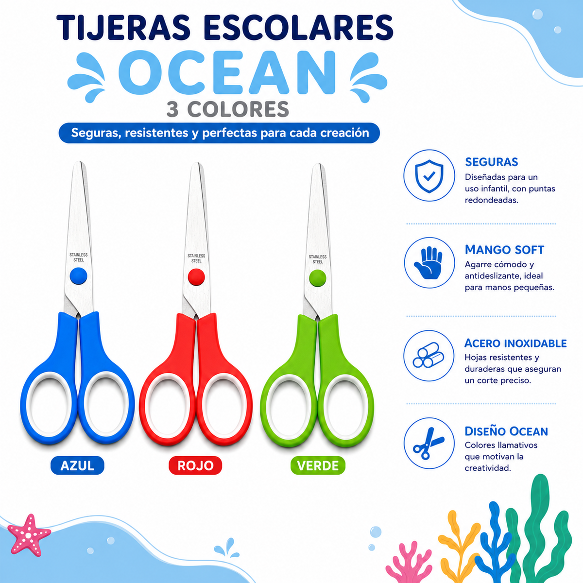 Tijera Escolar Mango Soft Color