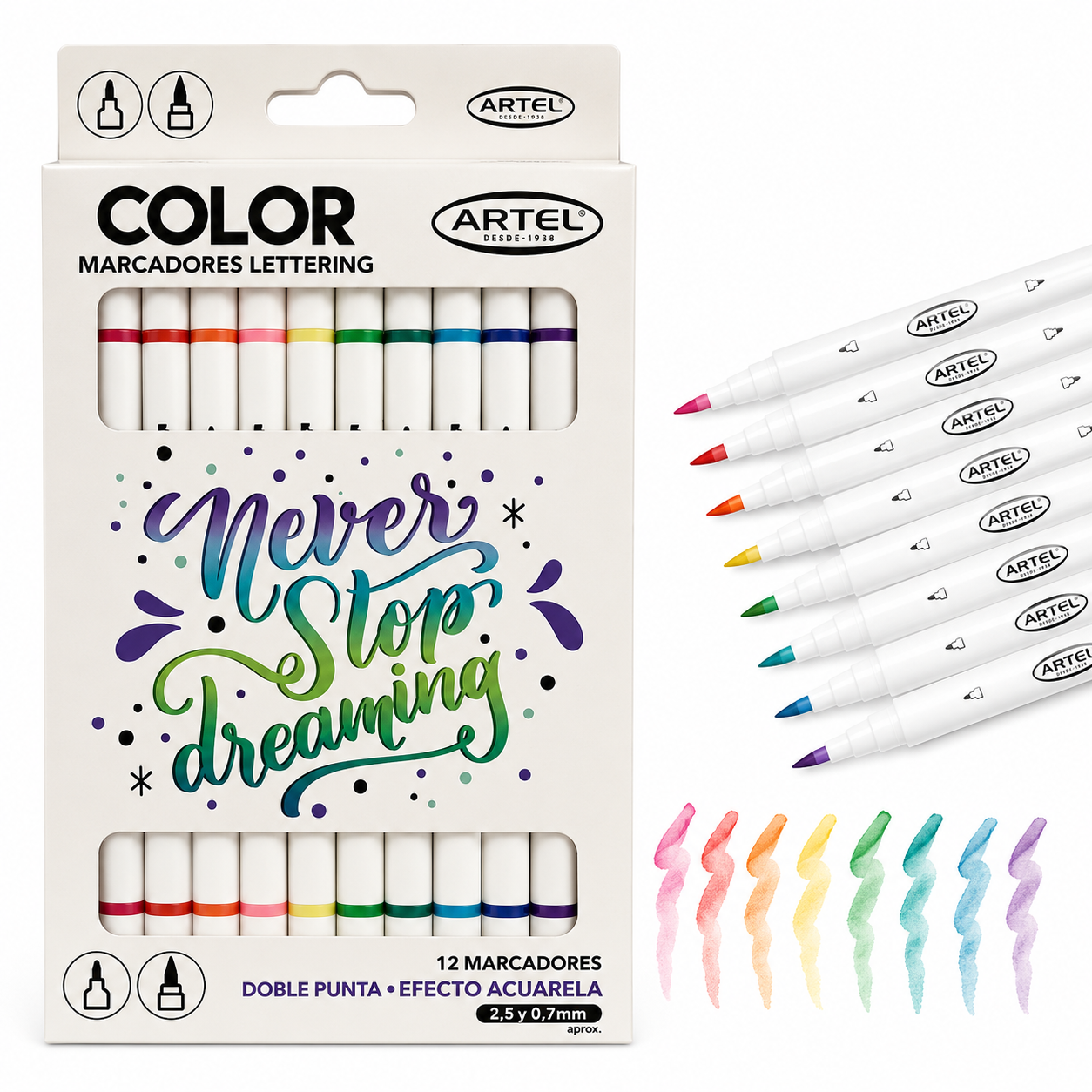 Marcadores 12 colores doble punta Acabado Acuarela Artel