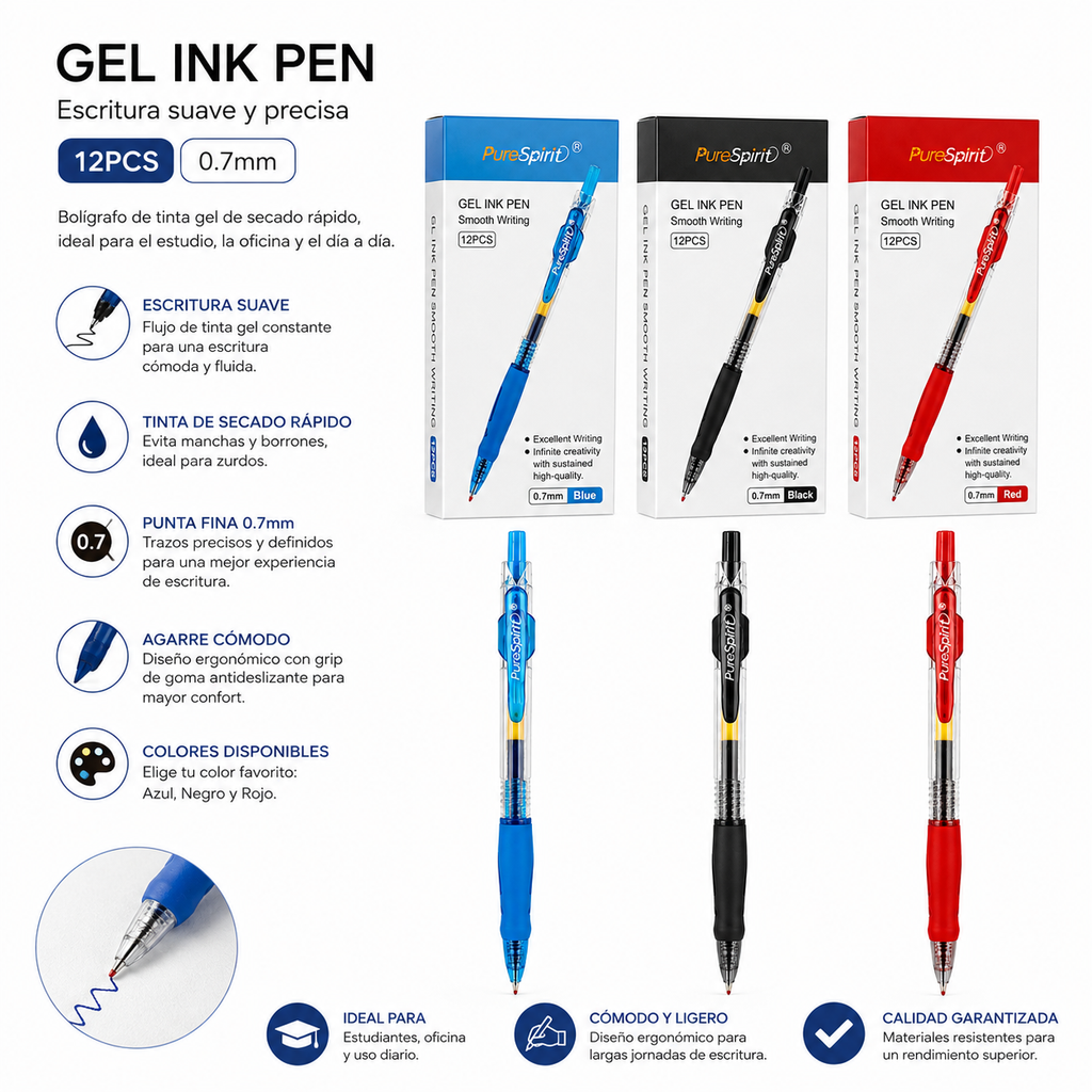 Lápiz Gel Retractil 0.7mm x12Uni