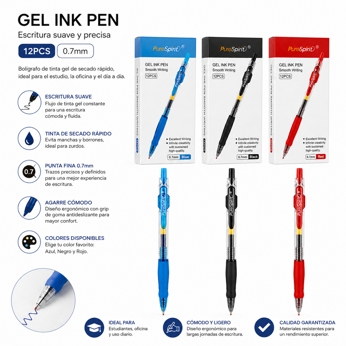 Lápiz Gel Retractil 0.7mm x12Uni