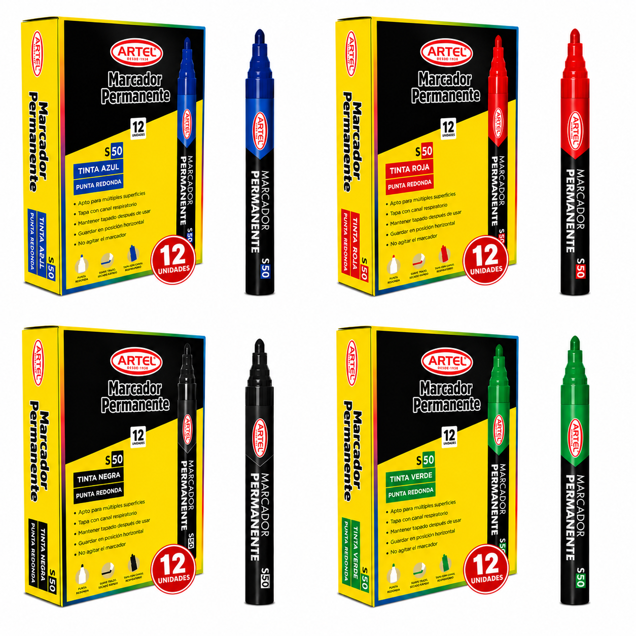 Marcador Permanente Pta Redonda x12 uni Artel