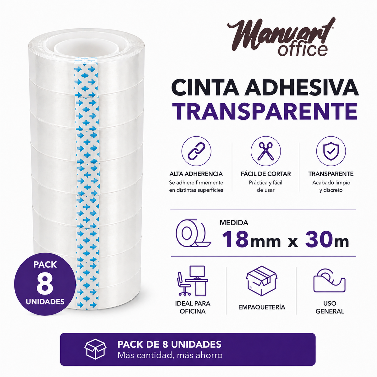 Cinta Adhesiva Transparente  18mmx30m 8Uni