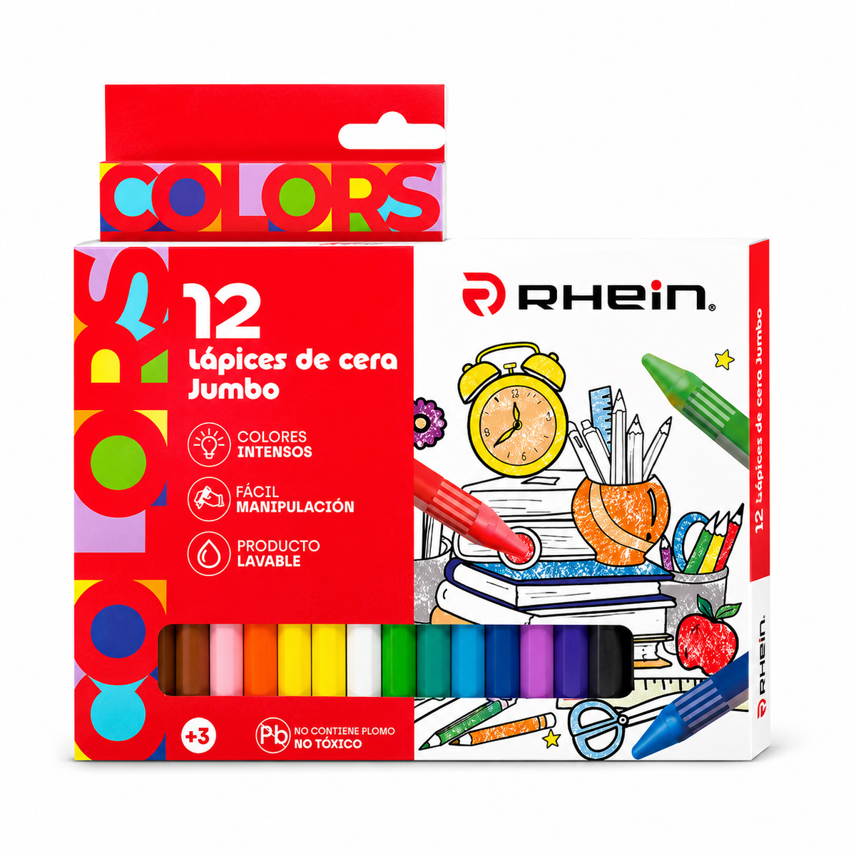 Lápices De Cera Jumbo  RHEIN 12 Colores