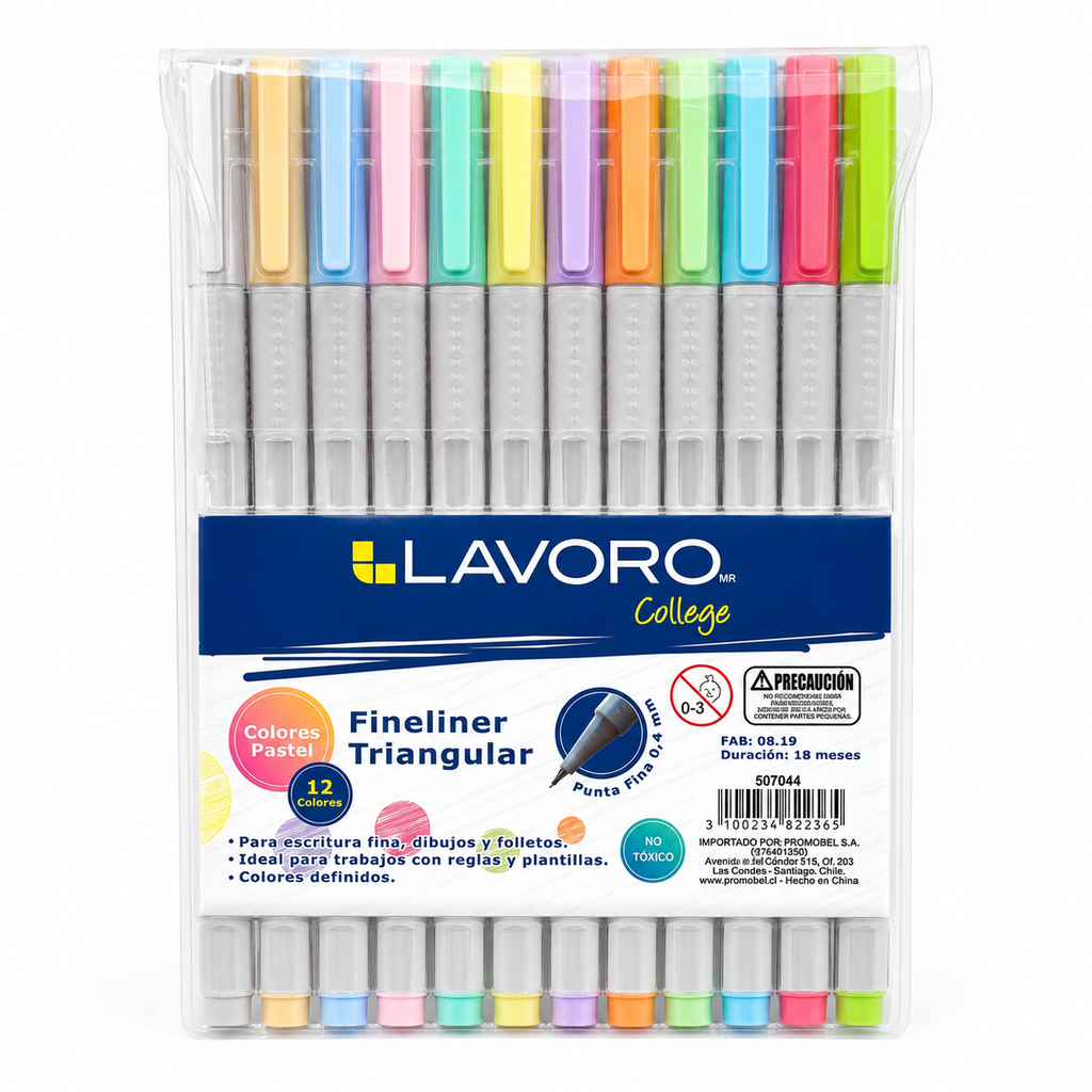 Lápices Fineliner Triangular 12 Colores Pastel Punta Fina 0,4 mm