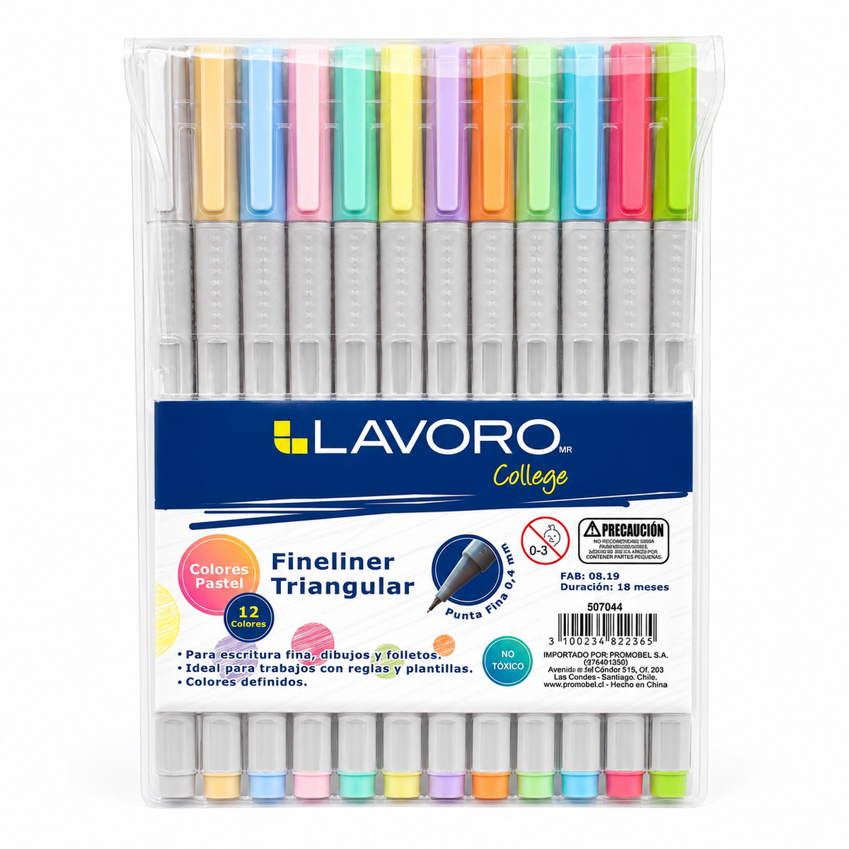 Lápices Fineliner Triangular 12 Colores Pastel Punta Fina 0,4 mm