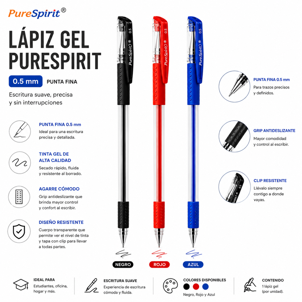 Lápiz Gel Con Tapa 0.5mm Unidad