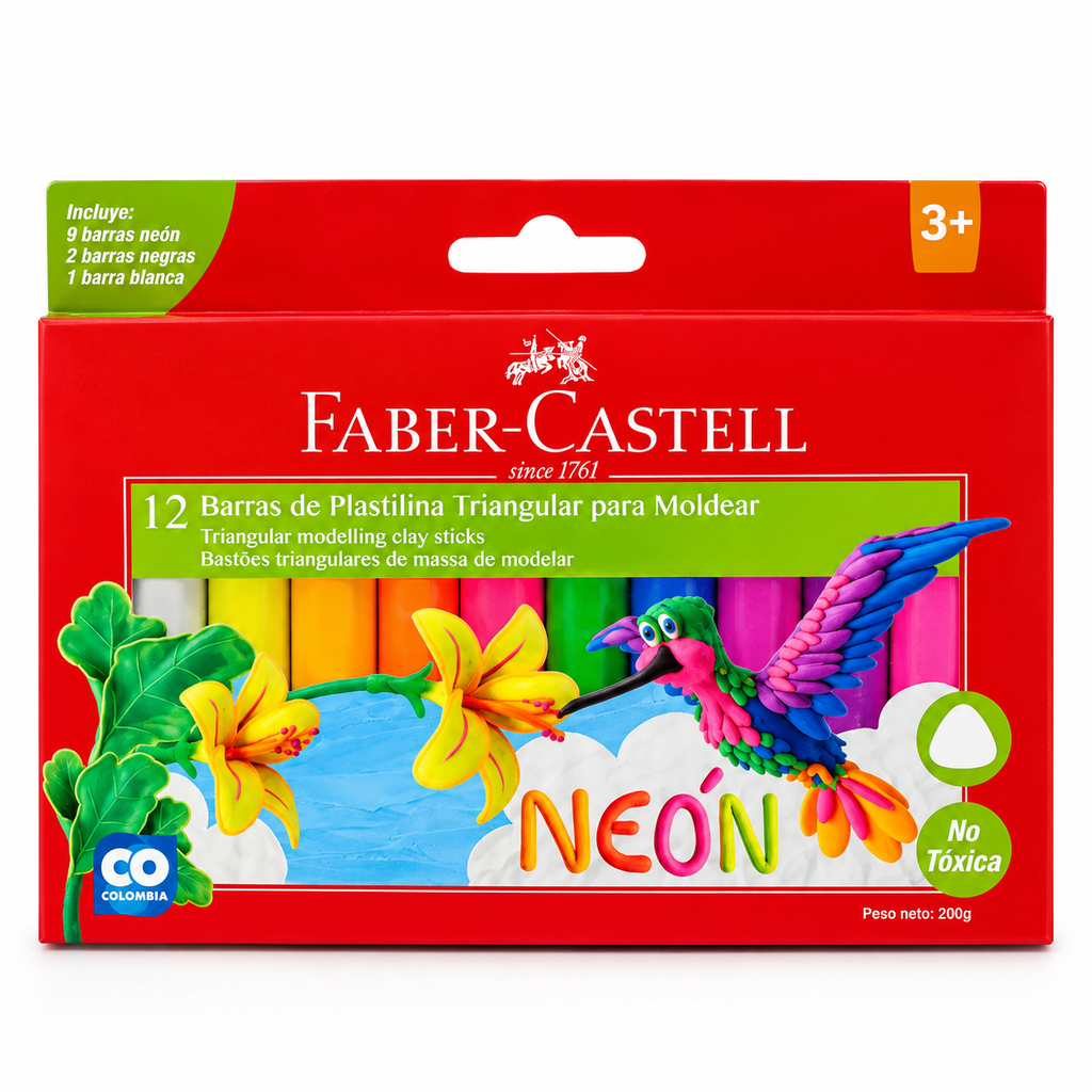 Plasticina Triangular Neón 12 Colores Faber Castell