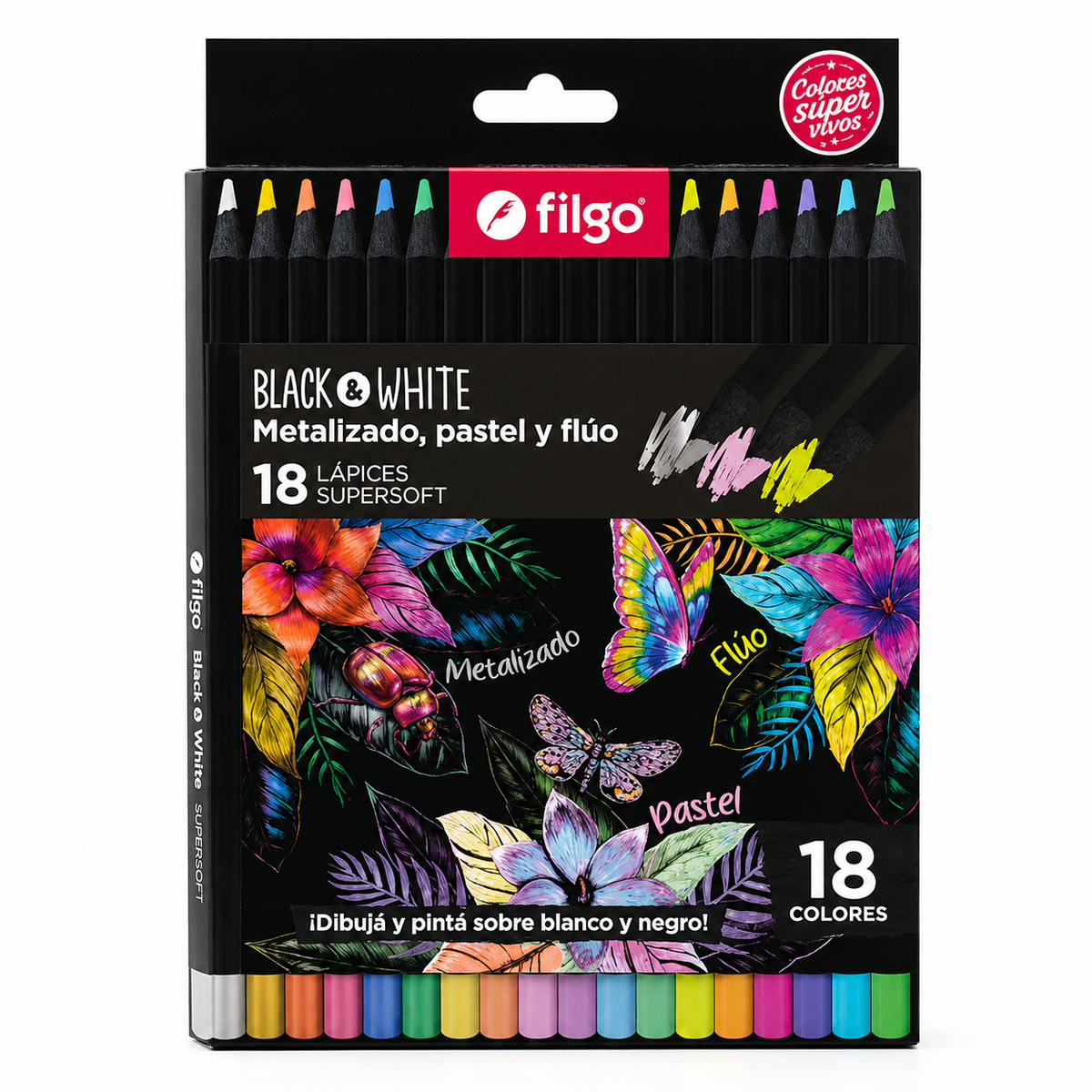 Lápices Supersoft Metálizados Pastel y Flúor 18 Colores FILGO