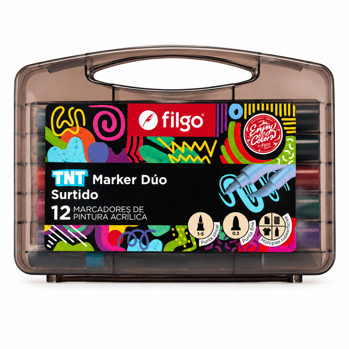 Marcadores De Pintura Acrílica Doble Punta Fina/Pincel 12 Colores