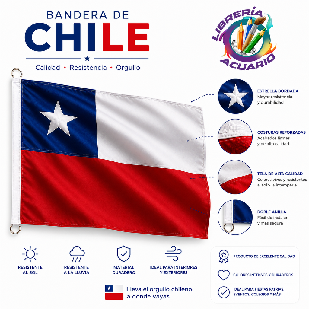 Bandera Chilena 120x180 Estrella Bordada