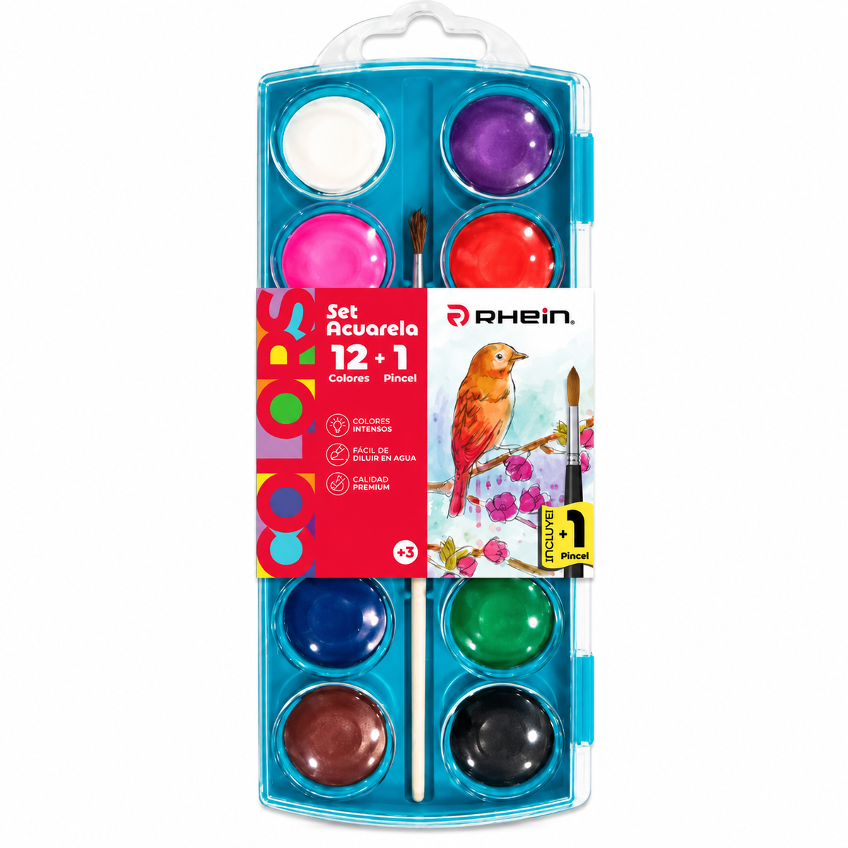 Set Acuarela 12 Colores RHEIN + 1 Pincel