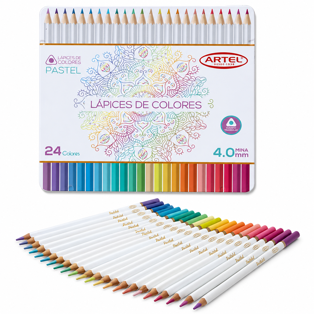 Estuche Metalico 24 lapices Colores Pastel ARtel