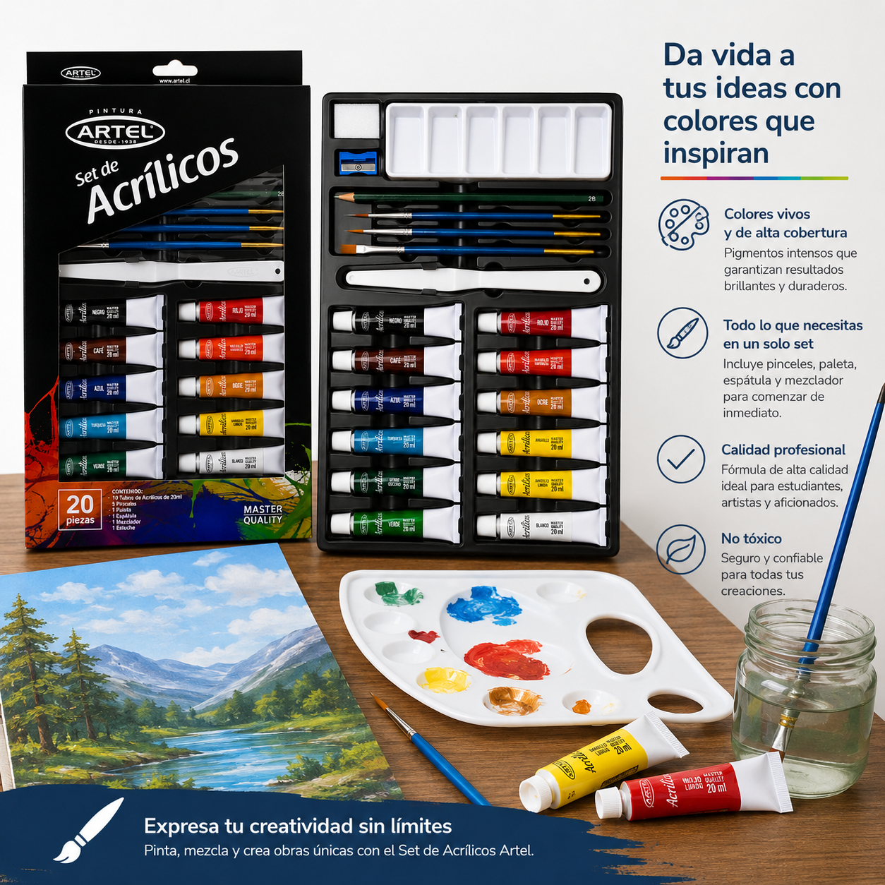 Set Pintura Acrílica 20 piezas Artel