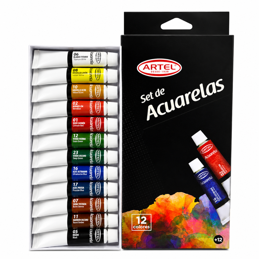 SET DE PINTURAS ACUARELAS 12 COLORES ARTEL