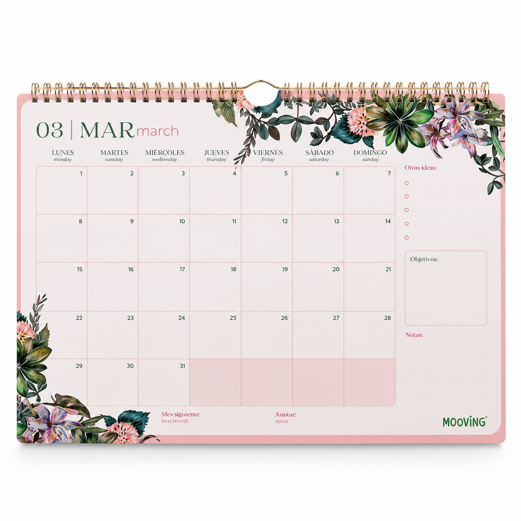 Calendario Mensual Floral 35x25