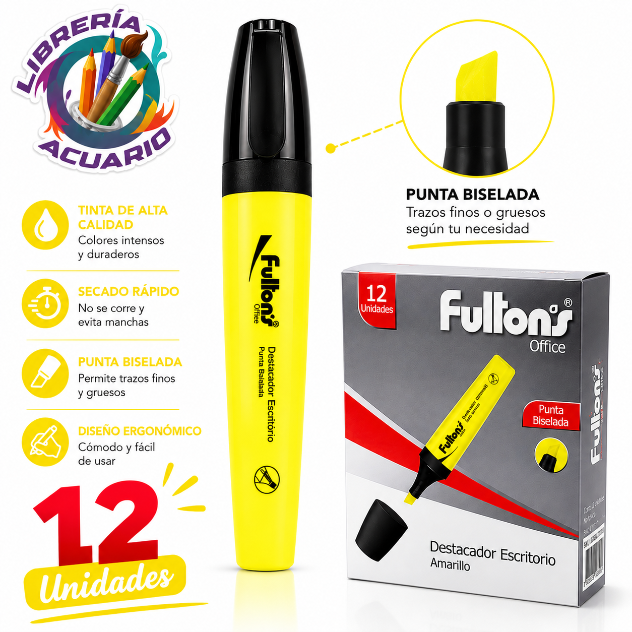 Destacador Punta Biselada Fultons x12