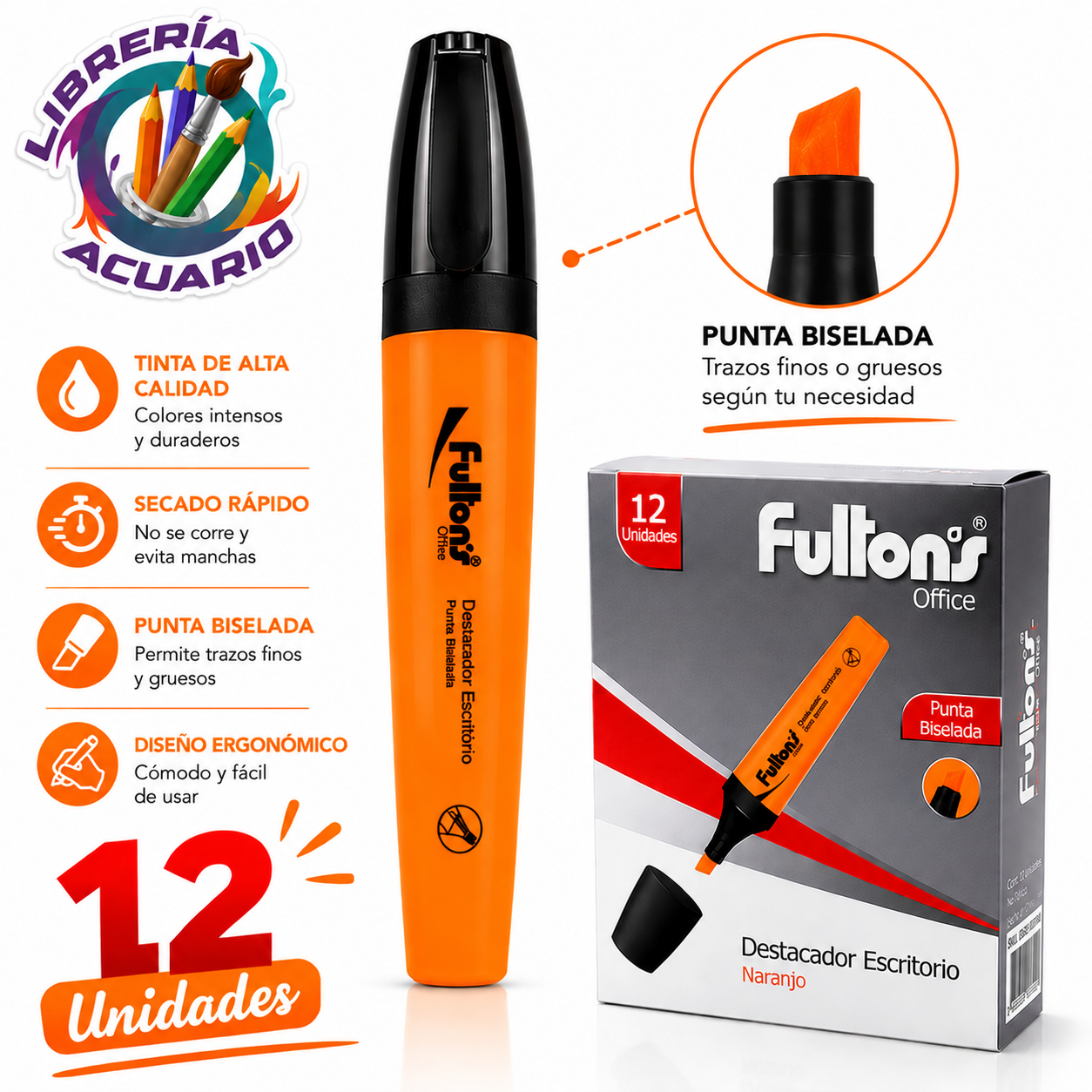 Destacador Punta Biselada Fultons x12