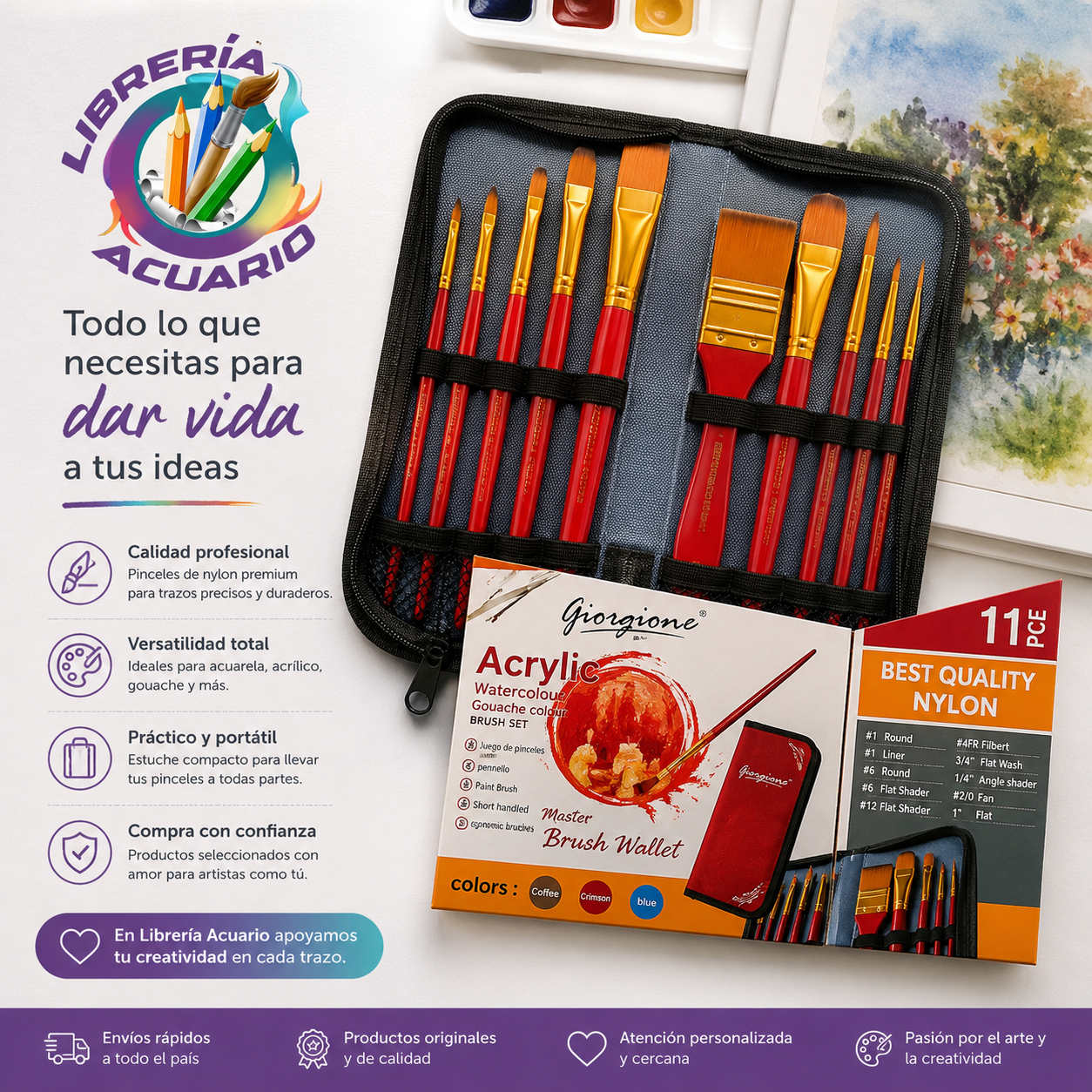 Set de pinceles Acrílicos con estuche