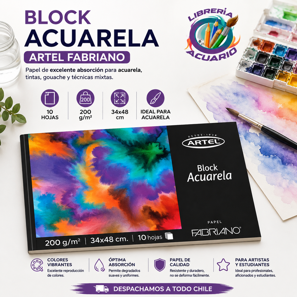 BLOCK ACUARELA 200G 34X48, ARTEL