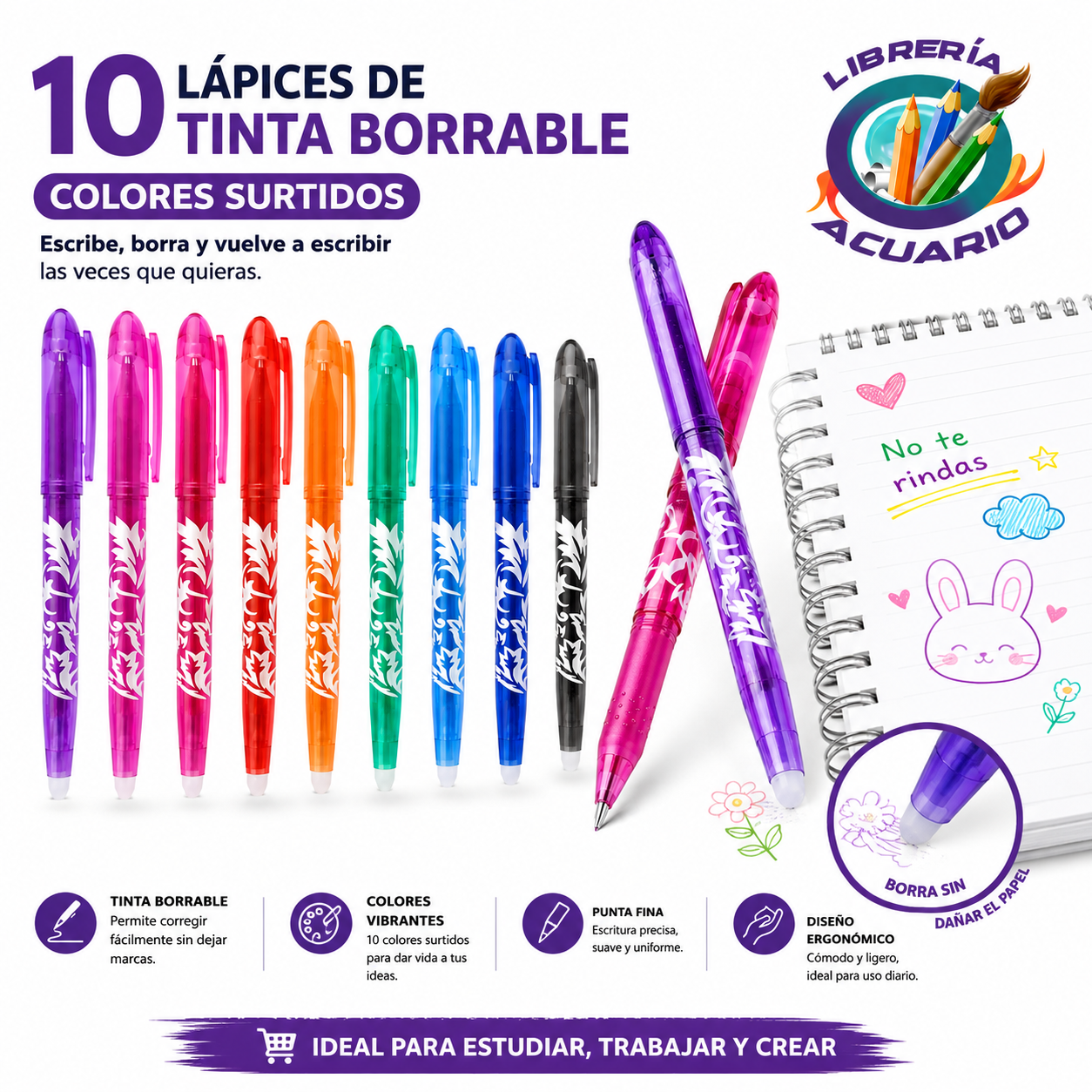 LAPIZ TINTA BORRABLE 10 UNIDADES