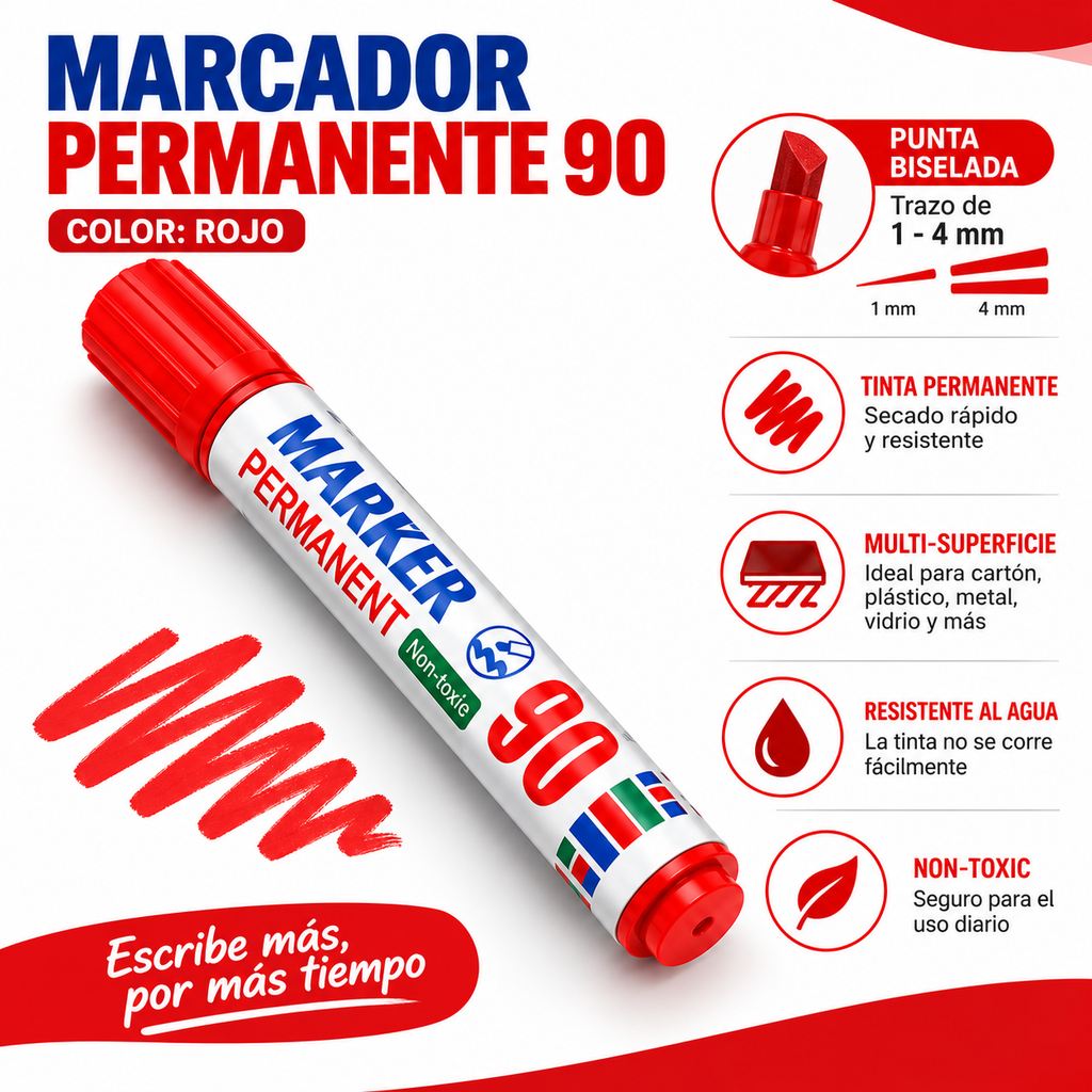 Marcador Permanente Punta Biselada 90 XUni