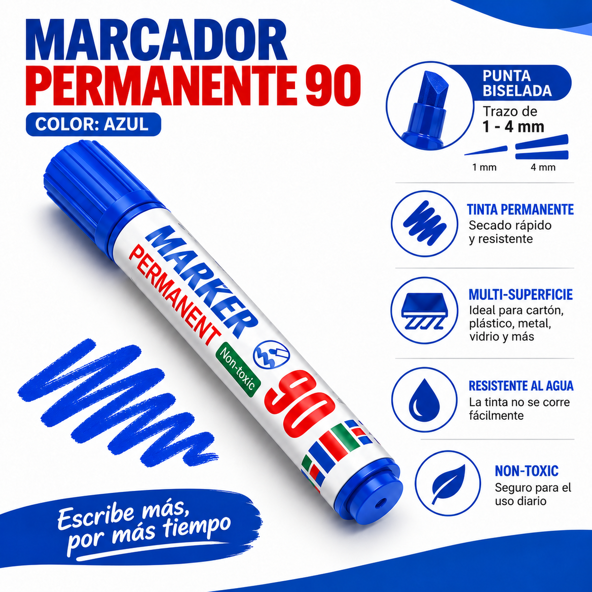 Marcador Permanente Punta Biselada 90 XUni