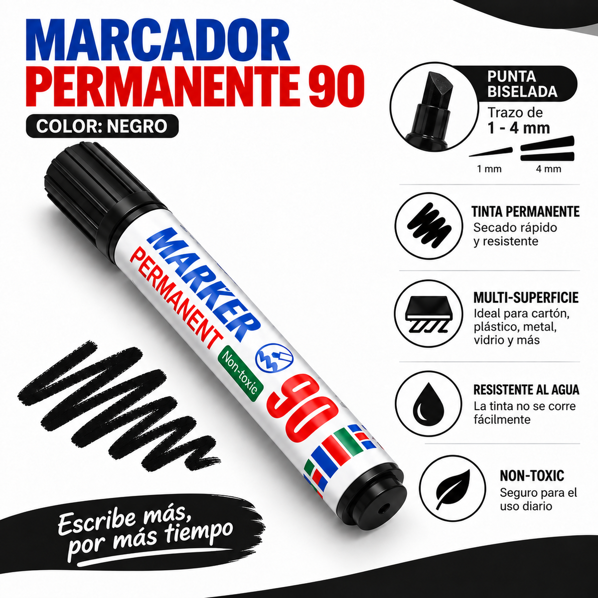 Marcador Permanente Punta Biselada 90 XUni