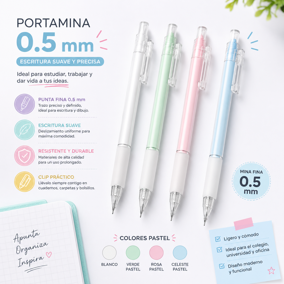 Portamina Pastel Cristal 0.5 mm Unidad