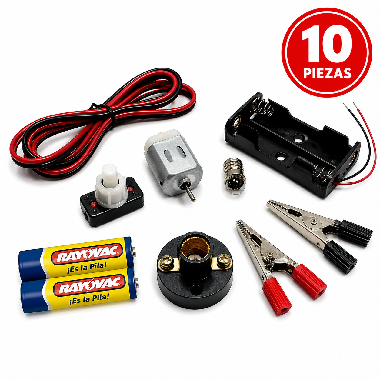 Kit Circuito Eléctrico Escolar 8 Piezas + 2 Pilas