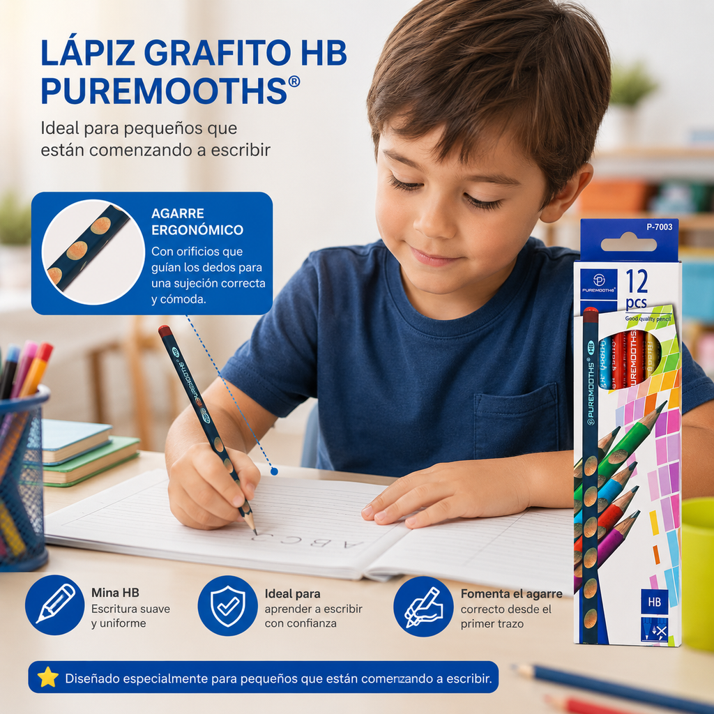 Lápiz Grafito HB Triangular Con Agarre - 12 Unidades