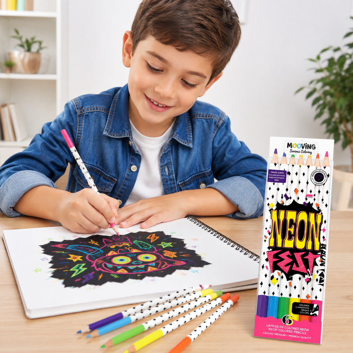 Lápices de Colores Neón Mooving – 6 Colores