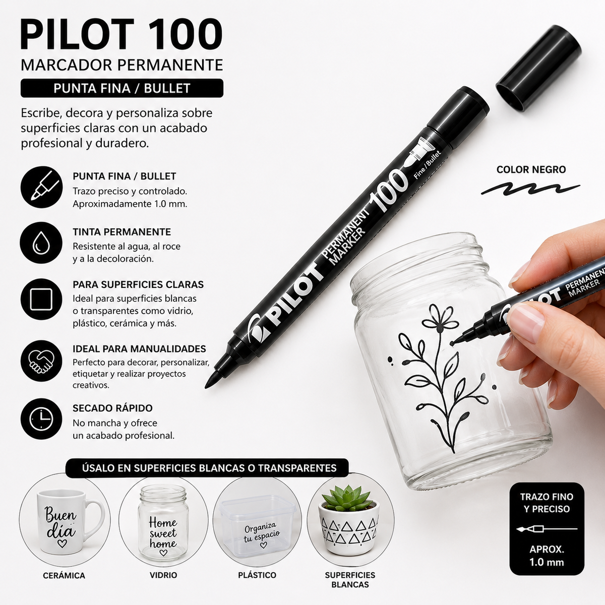 Marcador Permanente Pilot 100  Punta Fina