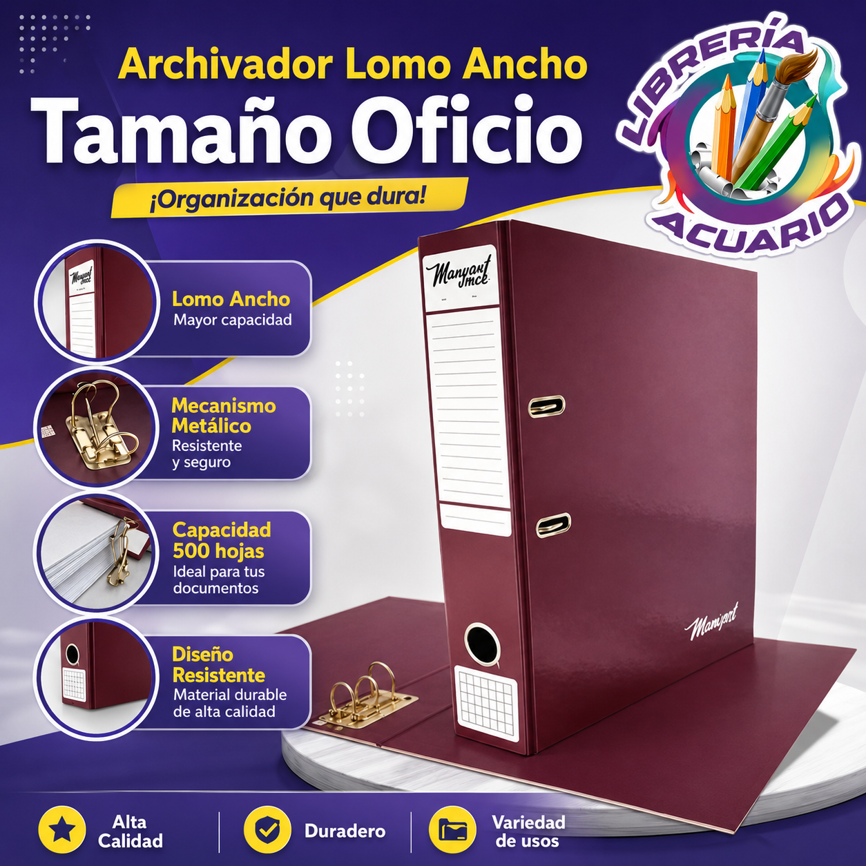 Archivador Oficio Lomo Ancho Burdeo Manuart Office