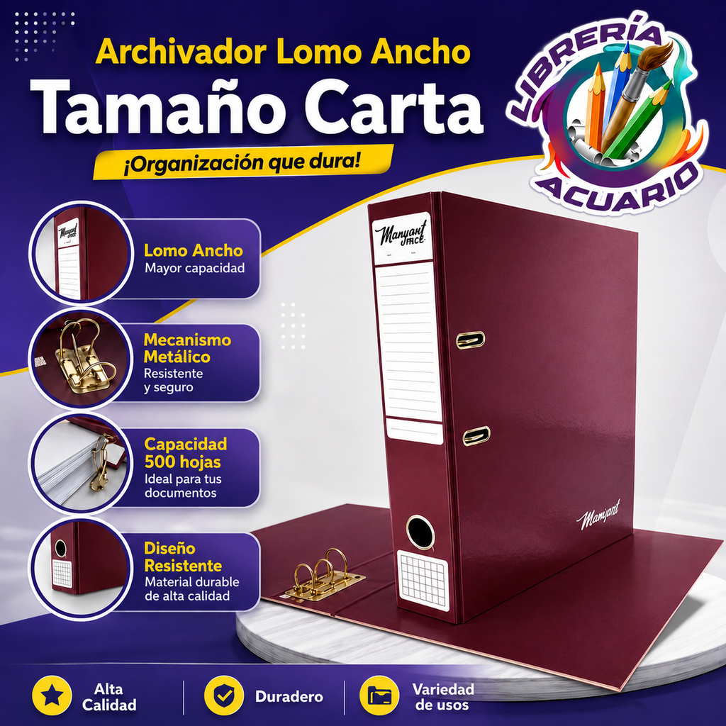 Archivador Carta Lomo Ancho Burdeo Manuart Office