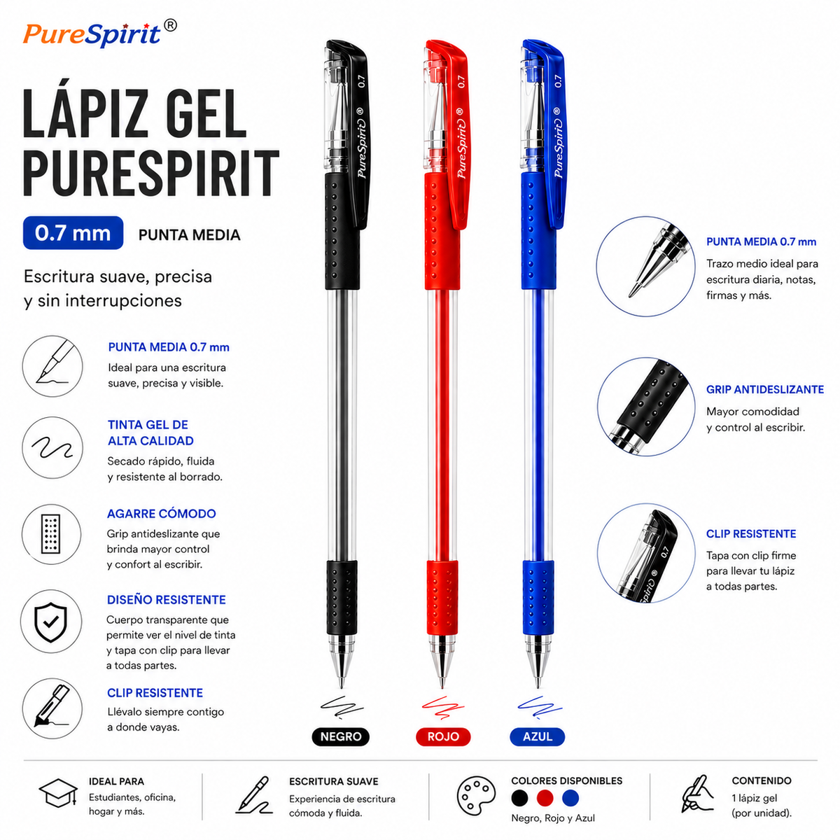 Lápiz Gel Con Tapa 0.7mm Unidad