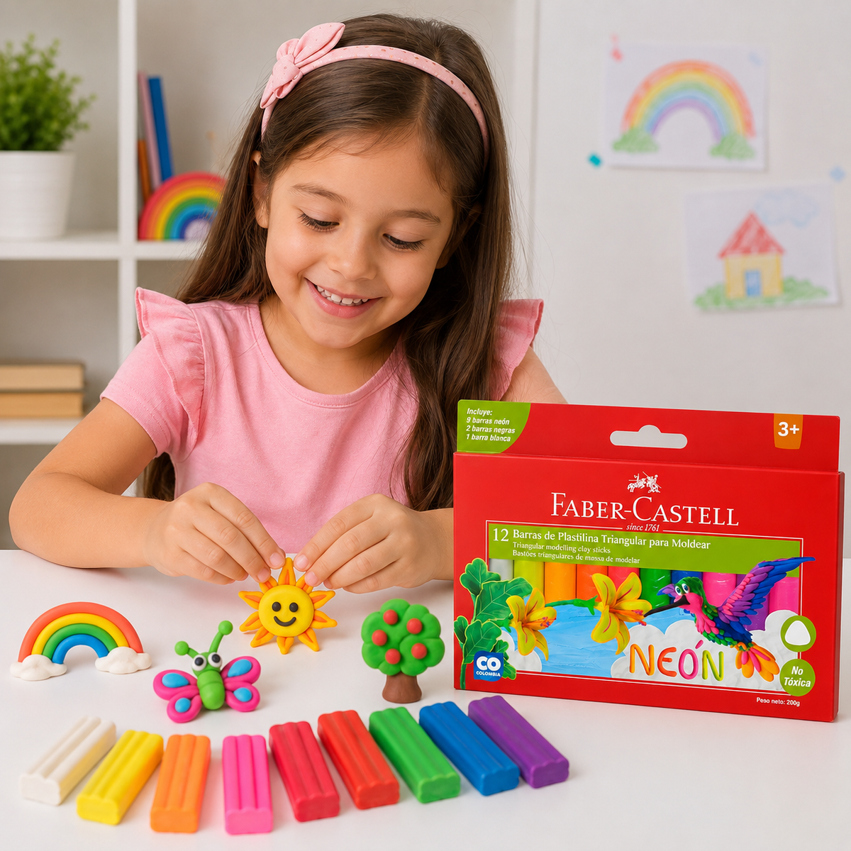 Plasticina Triangular Neón 12 Colores Faber Castell