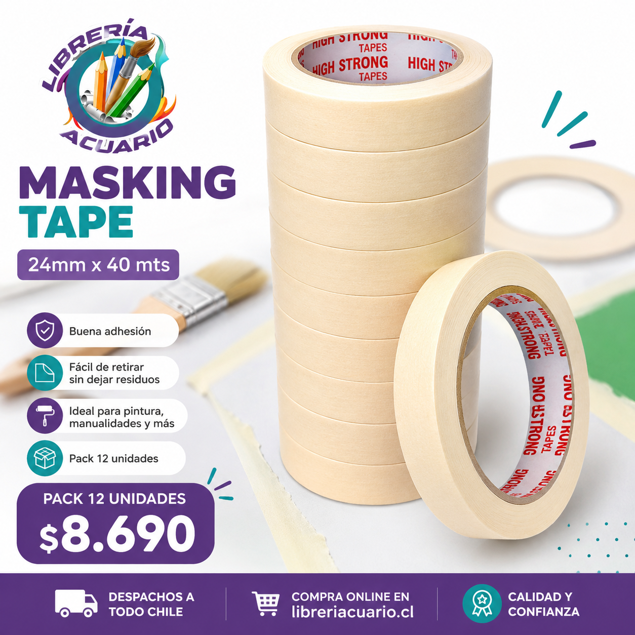 Masking tape 12 Unidades 24mm X 40MTS