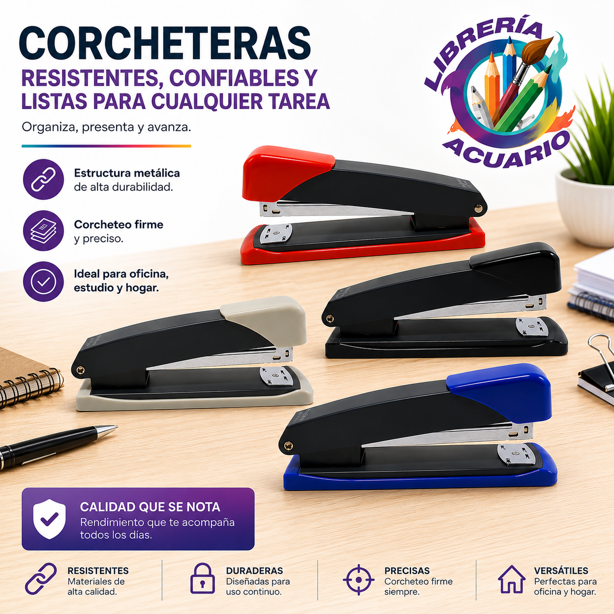 Corchetera Mediana Metalica 24/6-26/6 Colores Stapler