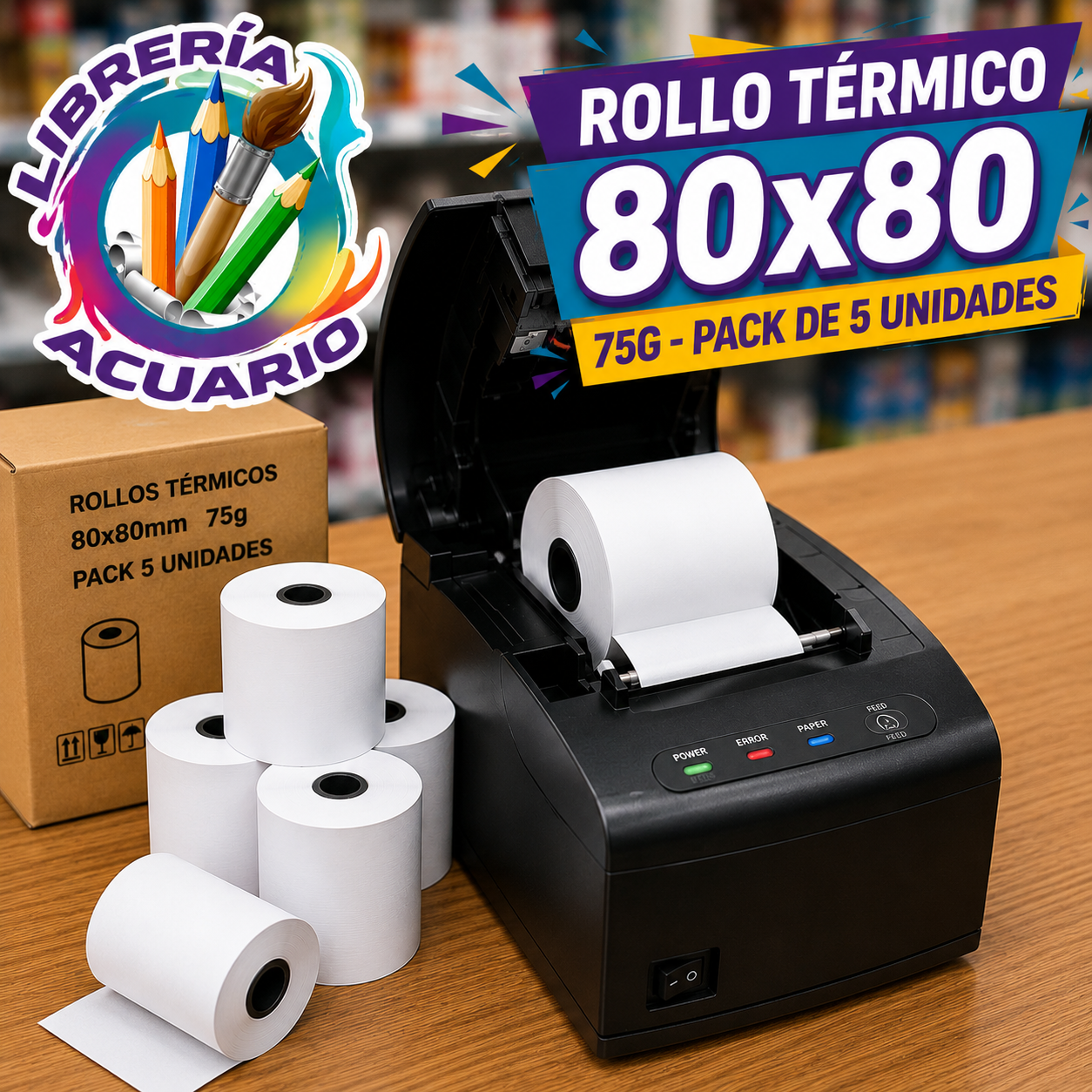 Rollo térmico 80x80 pack 5 unidades