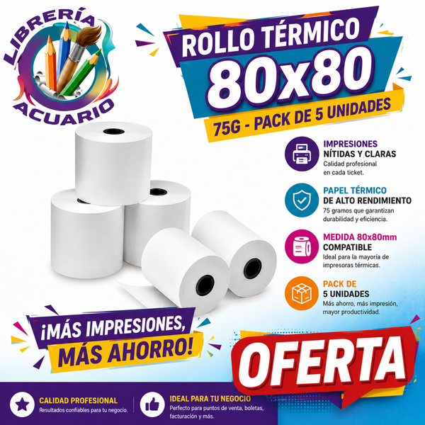 Rollo térmico 80x80 pack 5 unidades