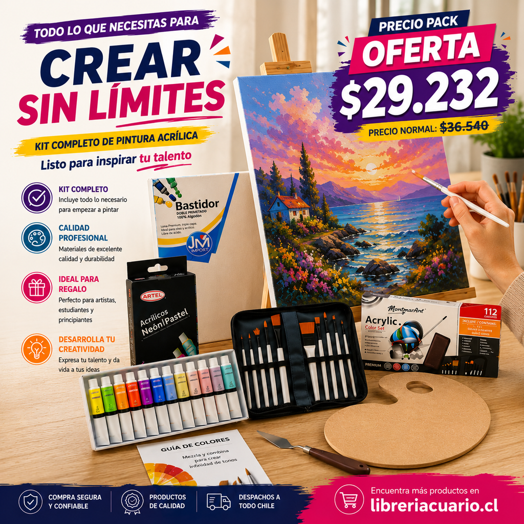 Kit Completo de Pintura Acrílica con Atril y Bastidores