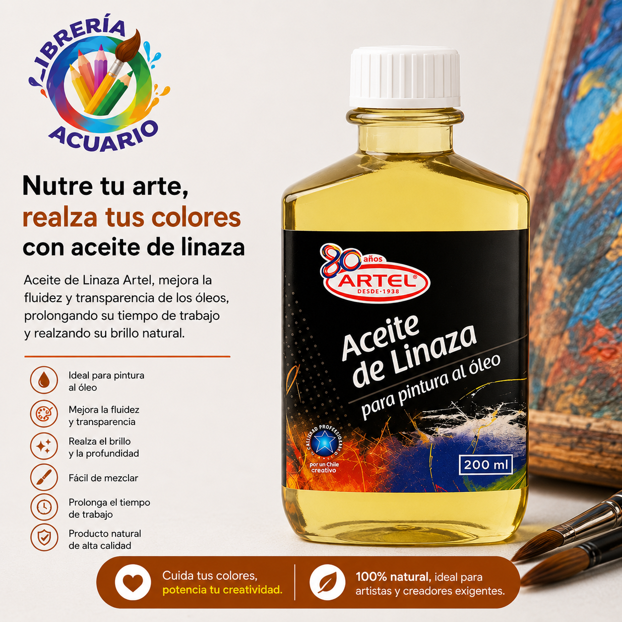 Aceite de Linaza Artel 200 ml para Pintura al Óleo
