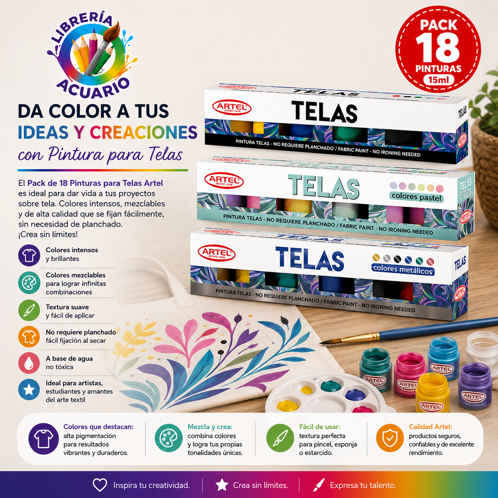 Pack Pintura de Tela 18 unidades