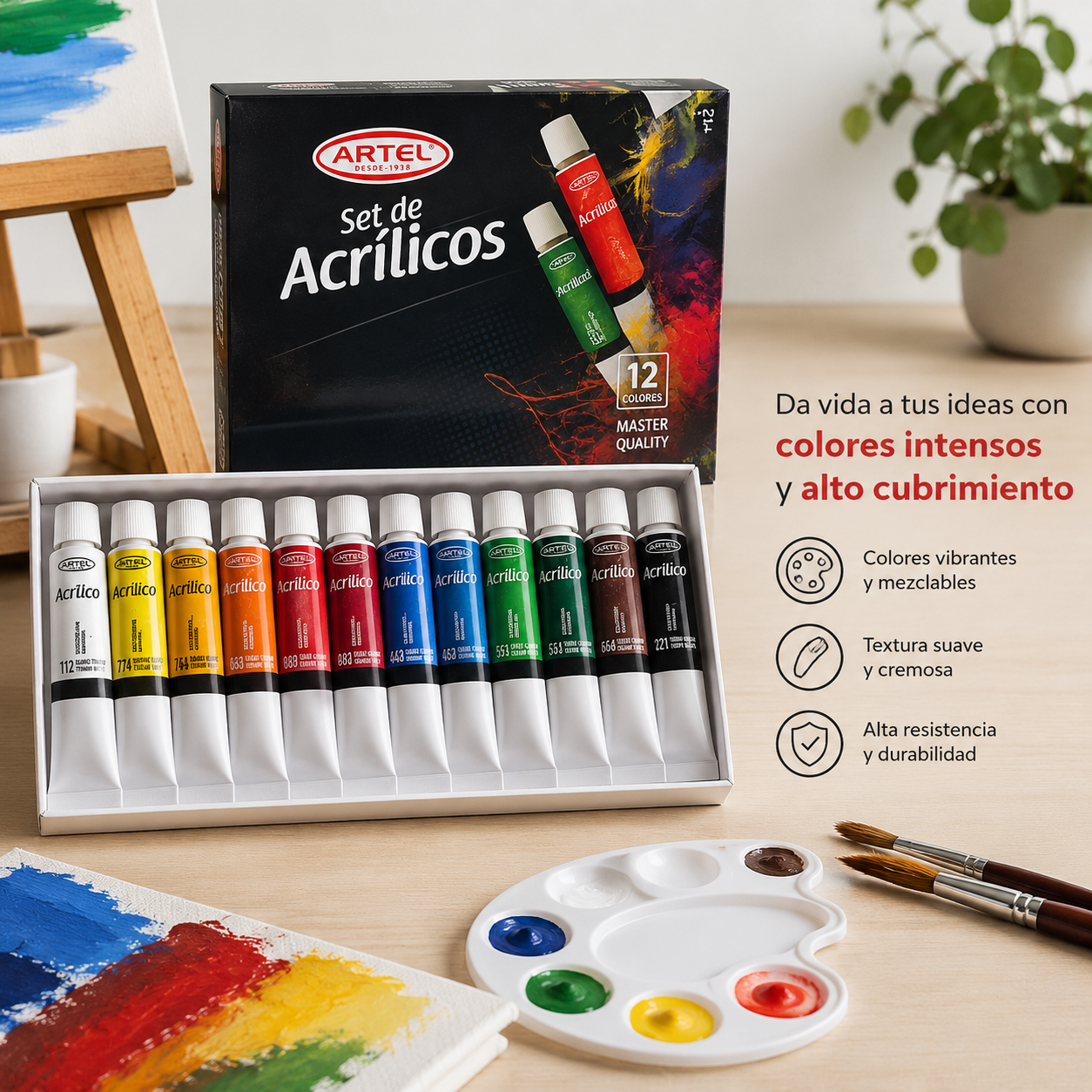 SET ACRILICOS 12 COLORES ARTEL