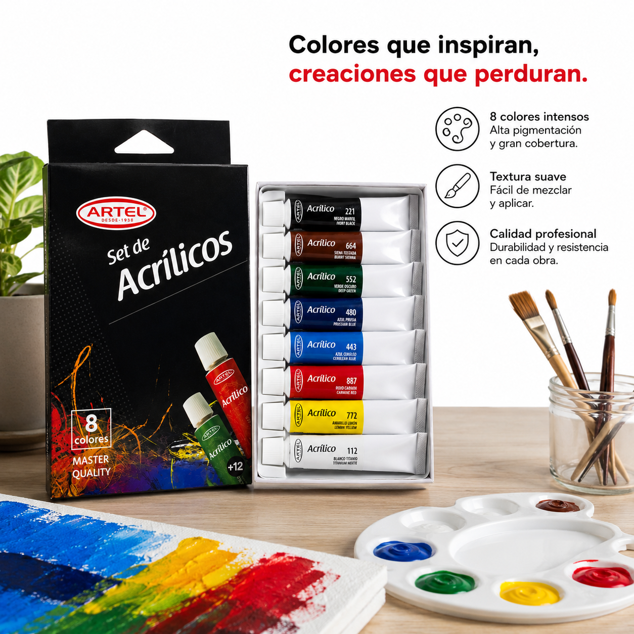 SET DE ACRILICOS 8 COLORES ARTEL
